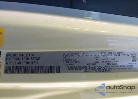 2021 Jeep Gladiator Sport S 4X4 z USA, uszkodzony, nr VIN 1C6HJTAG6ML577480